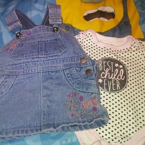 Baby jean bib skirt and onesie set